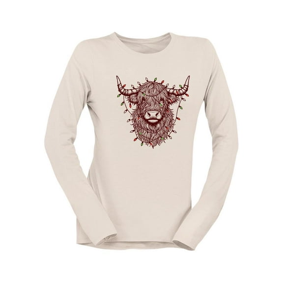 Highland Cow Christmas Lights Women's Long Sleeve