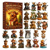 Highland Cow Christmas Ornaments Advent Calendar 2025 24 Pcs Figurine Countdown Calendar Gift for Cow Lovers Indoor Holiday