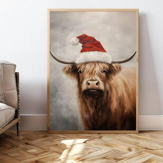 Highland Cow Christmas Print: Rustic Farmhouse Winter Holiday Wall Art ...