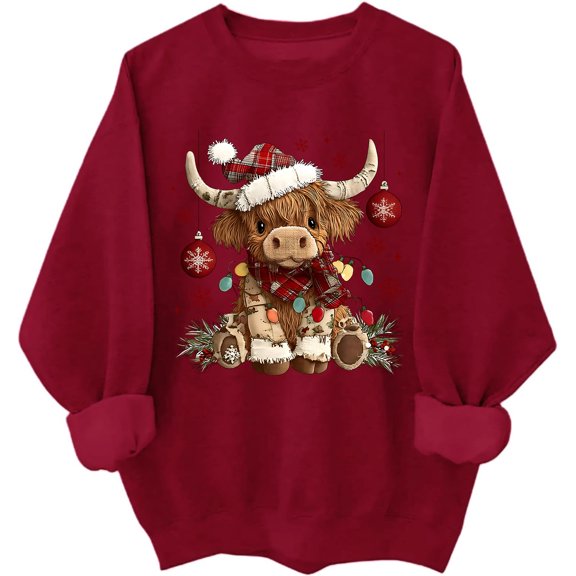 Highland Cow Christmas Sweatshirt Christmas Highland Cow Sweater Cows Lover Santa Hat Shirts