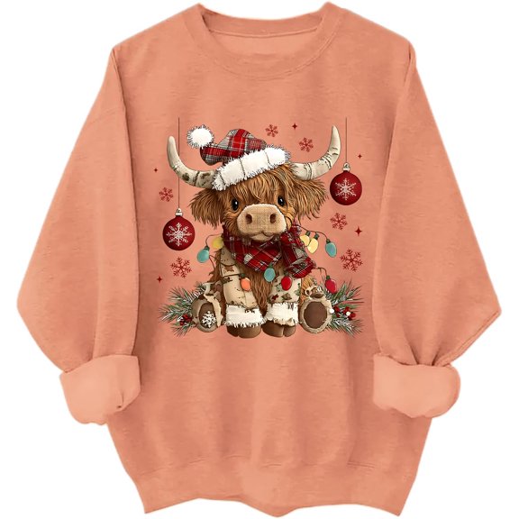 Highland Cow Christmas Sweatshirt Christmas Highland Cow Sweater Cows Lover Santa Hat Shirts