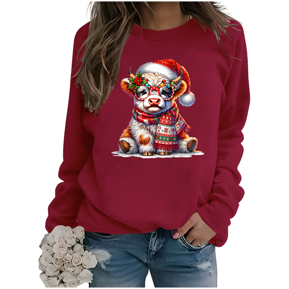 Highland Cow Christmas Sweatshirt for Women Christmas Cow Sweatshirt