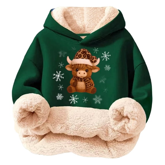 Highland Cow Christmas Sweatshirts-Cozy Hooded Pullover with Cow Print Design,Soft Warm Winter Kids Top,Cute Highland Cow Hoodie & Sweater for Holiday Season