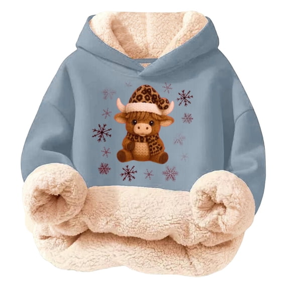 Highland Cow Christmas Sweatshirts-Cozy Hooded Pullover with Cow Print Design,Soft Warm Winter Kids Top,Cute Highland Cow Hoodie & Sweater for Holiday Season