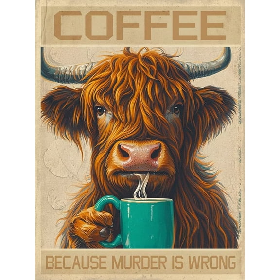 Highland Cow Coffee Diamond Art Kits for Adults Beginners Because Murder Is Wrong 5D Diamond Painting Kits,DIY Paint with Round Full Drill Gem Art for Home Wall Decor Gift 20x20 Inch