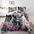 thumbnail image 1 of Highland Cow Comforter Set Bull Cattle Flowers Queen Bedding Sets ,Farm Animals Western Quilt,Smoky Mountain Duvet Insert Grey Pineforest Wildlife Farmhouse Decor, 1 of 5