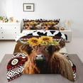 thumbnail image 1 of Highland Cow Comforter Set Sunflower Queen Bedding Sets,Patchwork Cow Print Cowhide Quilt Geometry Aztec Duvet Insert Western Decor for Home, 1 of 5