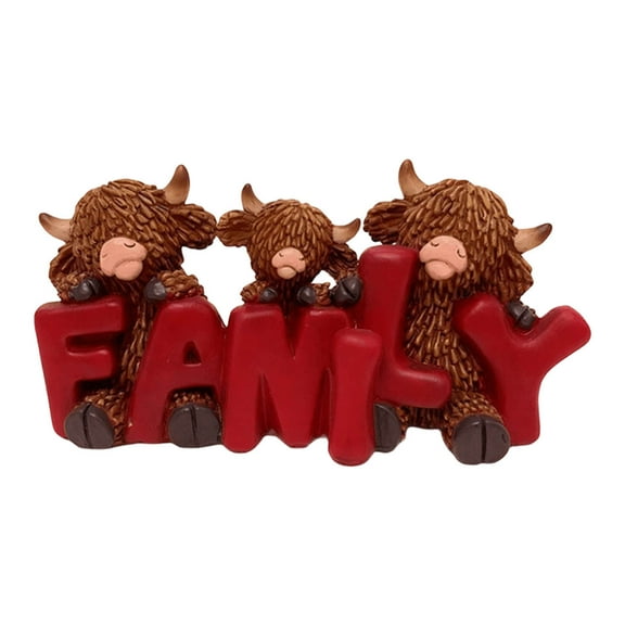 Highland Cow Couple Resin Figurine in Heart Frame - Symbol of Love & Family Unity, 5 Inch Home Decor for Valentine‘s Day & Anniversary Gift C
