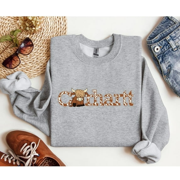 Highland Cow Cute Cow Animal Lover Unisex Adult Crewneck Western Sweatshirt Casual Everyday Wear SIZE S-4XL