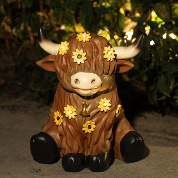 Highland Cow Decor, Solar-Powered Outdoor Statue, Resin Material, Modern Style, Animals Theme, Perfect for Garden, Yard, Patio, Tabletop Decor