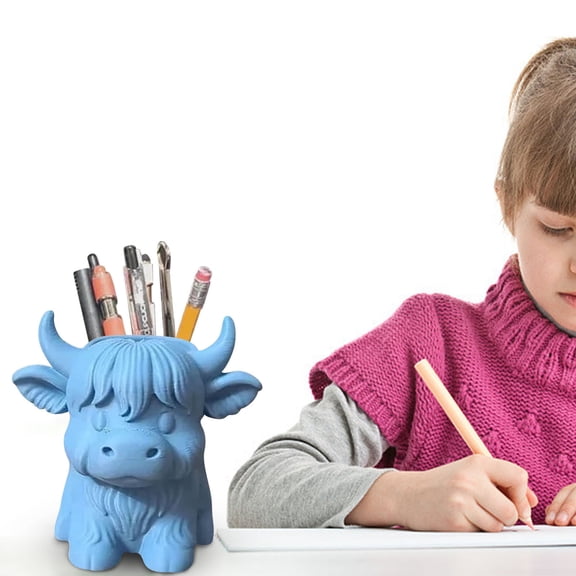 Highland Cow Desk Accessories, Pen Holder for Desk, Cow Desktop Pen Organizer, Highland Cow Office Decor, Cute Animal-Shaped Desk Storage Supplies