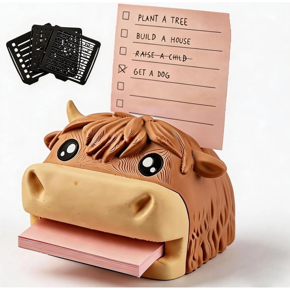 Highland Cow Desk Organizer with Sticky Note Holder, Stencils, and Pen Rest
