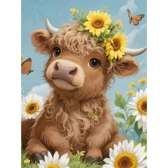 Highland Cow Diamond Art Kits for Adults,Cow Sunflower DIY 5D Diamond Painting Kits for Beginners,Round Full Drill Diamond Dots Paintings Crafts Home Decor 8x12 Inch
