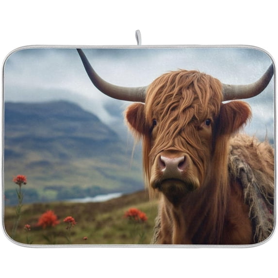 Highland Cow Dish Drying Mat, Absorbent Microfiber Pad Protector For Kitchen Counter Top Mat Dish Drainboard 16x18in Home Decor