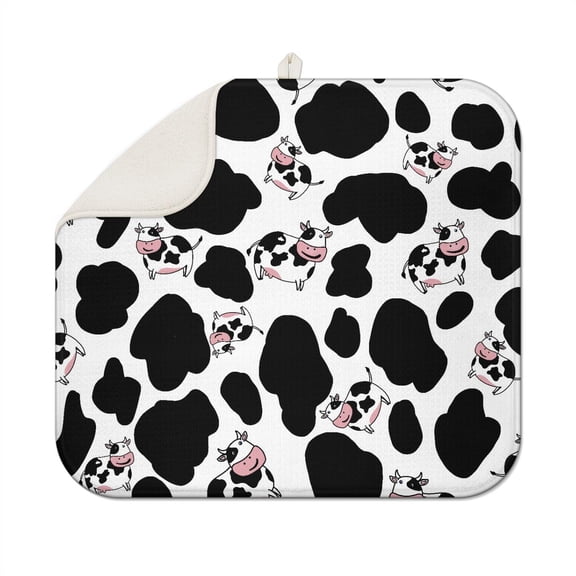 Highland Cow Dish Drying Mat - Super Absorbent 3-Layer Countertop Drying Pad with Rustic Farm Animal Print, Machine Washable