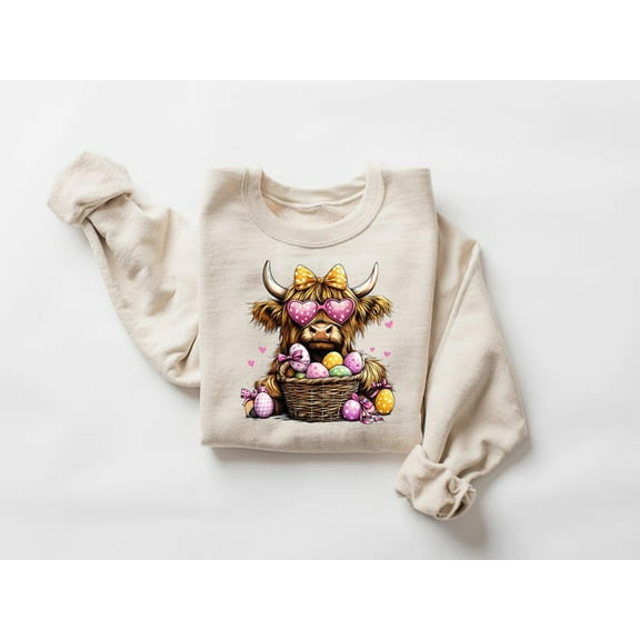 Highland Cow Easter Sweatshirt, Easter Eggs Heifer Shirt, Cute Cow Pullover, Festive Spring Outfit, Cow Lover Gift, Western Country Sweater