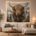 thumbnail image 1 of Highland Cow with Evergreen Wreath in a Snowy Farm, Cozy Rustic for Animal Lovers, Winter Wall Art, Christmas Gift, Tapestry Wall Hanging for Living Room and Den, 1 of 7