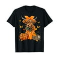 thumbnail image 1 of Highland Cow Fall And Leaves Pumpkins Autumn Thanksgiving T-Shirt Black Tee, 1 of 5
