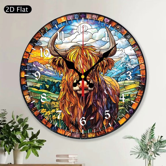 Highland Cow Farm Animal Wooden Round Wall Clock, Rustic Farmhouse Home Decor, Lover Gift