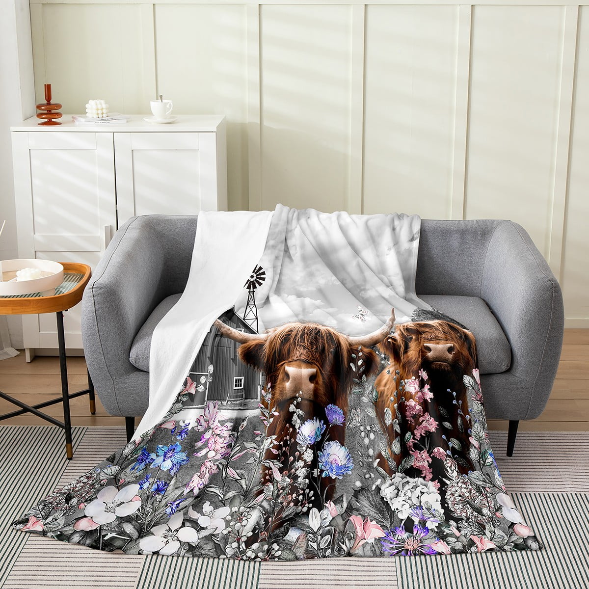 Highland Cow Farm Animals Throw Blanket Queen 90x90 inch,Garden