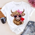 thumbnail image 1 of Highland Cow Faux-Yarn Valentine T-Shirt, Cute Knit Coquette Tee, 1 of 10
