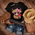 thumbnail image 1 of Highland Cow Faux-Yarn Valentine T-Shirt, Cute Knit Coquette Tee, 1 of 10
