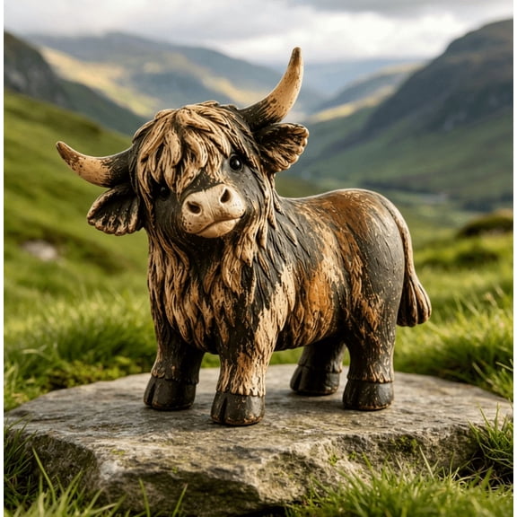 Highland Cow Figurine, 6.69 Inch Cute Standing Highland Cow Statue, Farmhouse Decor, Fall Home Decor for Kitchen, Dining Room & Country Cottage