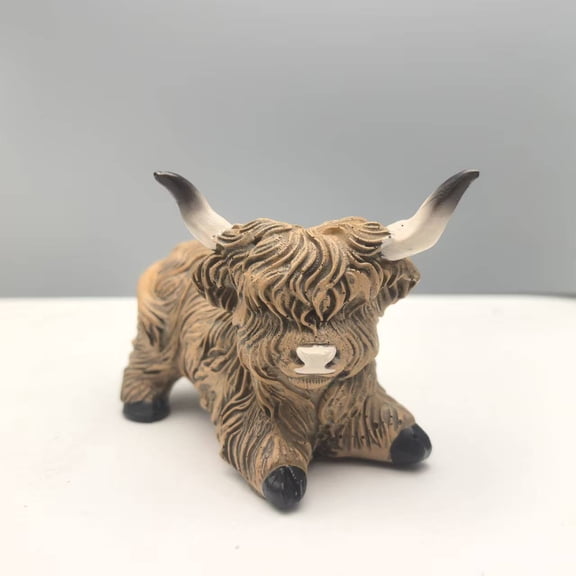 Highland Cow Figurine, Adorable Fuzzy Bull Statue With Curved Horns, For Home Decor, Office Display, Shelf Accent, Collectors, Teens Room Decoration