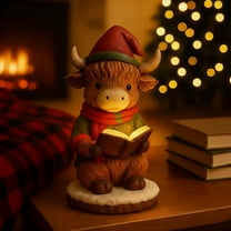 Highland Cow Figurine - Christmas Night Light Decor, 5.9 Inch Cute Highland Cow Led Christmas Desktop Decor for Holiday Ambiance, Decorative Accent Living Room, Bedroom, Bedside Table (1PC, B)