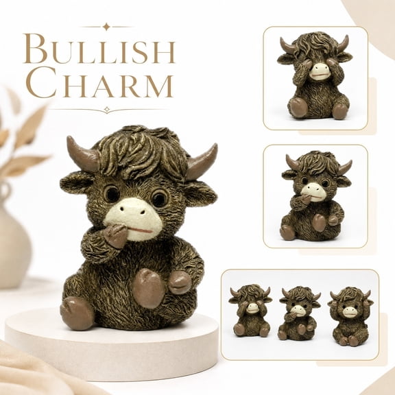 Highland Cow Figurine Cow Decorations for Home 2.5 X 2 Inch Mini Resin Statue Cute Home Decor Whimsical Farmhouse Home Decor Rustic Accent Single Piece for Shelf Mantel Display