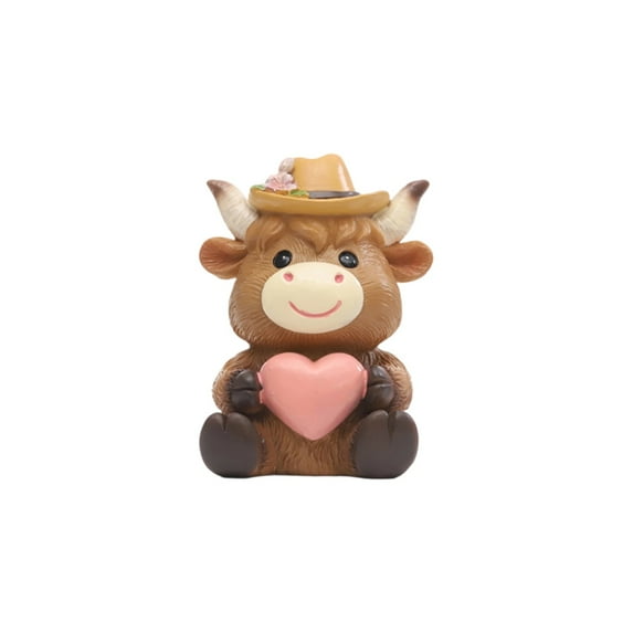 Highland Cow Figurine Decor for Book Shelf, Cow Statue for Home Garden Office Living Room, Highland Cows Gifts for Women(Heart)