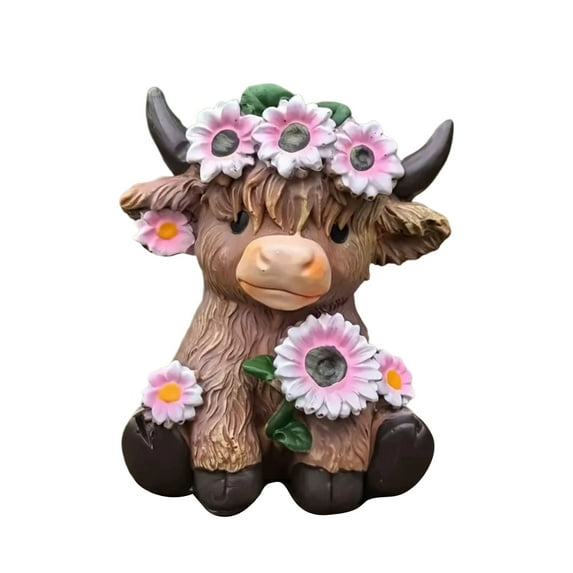 Highland Cow Figurines Flower Highland Cow Pot Figures for Home Garden Kitchen Office Tiered Tray Table Decor (Brown)