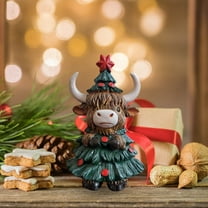 Highland Cow Figurines Pumpkin Christmas Tree Highland Cow Gnomes Scottish Resin Statue Calf Lovers Gifts for Halloween Christmas Home Garden Kitchen Office Tiered Tray Table Decor