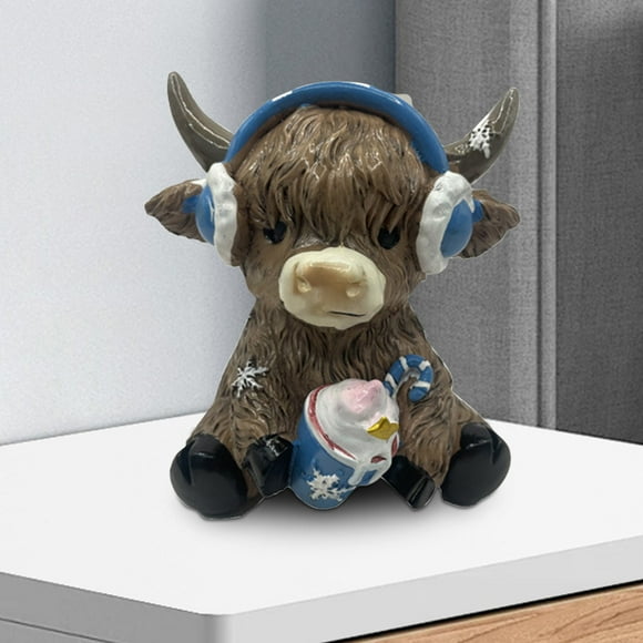 Highland Cow Figurines Spring Sunflower Highland Cow Gnomes Scottish Resin Statue Calf Lovers Gifts for Summer Home Garden Kitchen Office Tiered Tray Table Decor(4th of July)