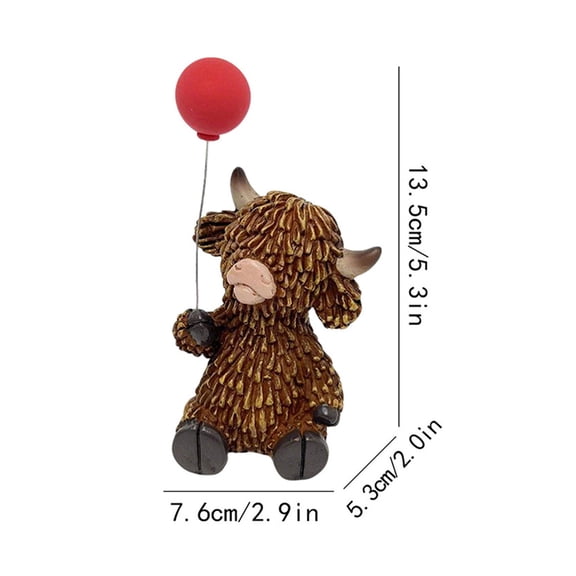 Highland Cow Figurines for Valentine's Day, Highland Cow Gnomes Resin Statue with Balloons, for Home Wedding Party Tiered Tray Table Decor (Sitting)