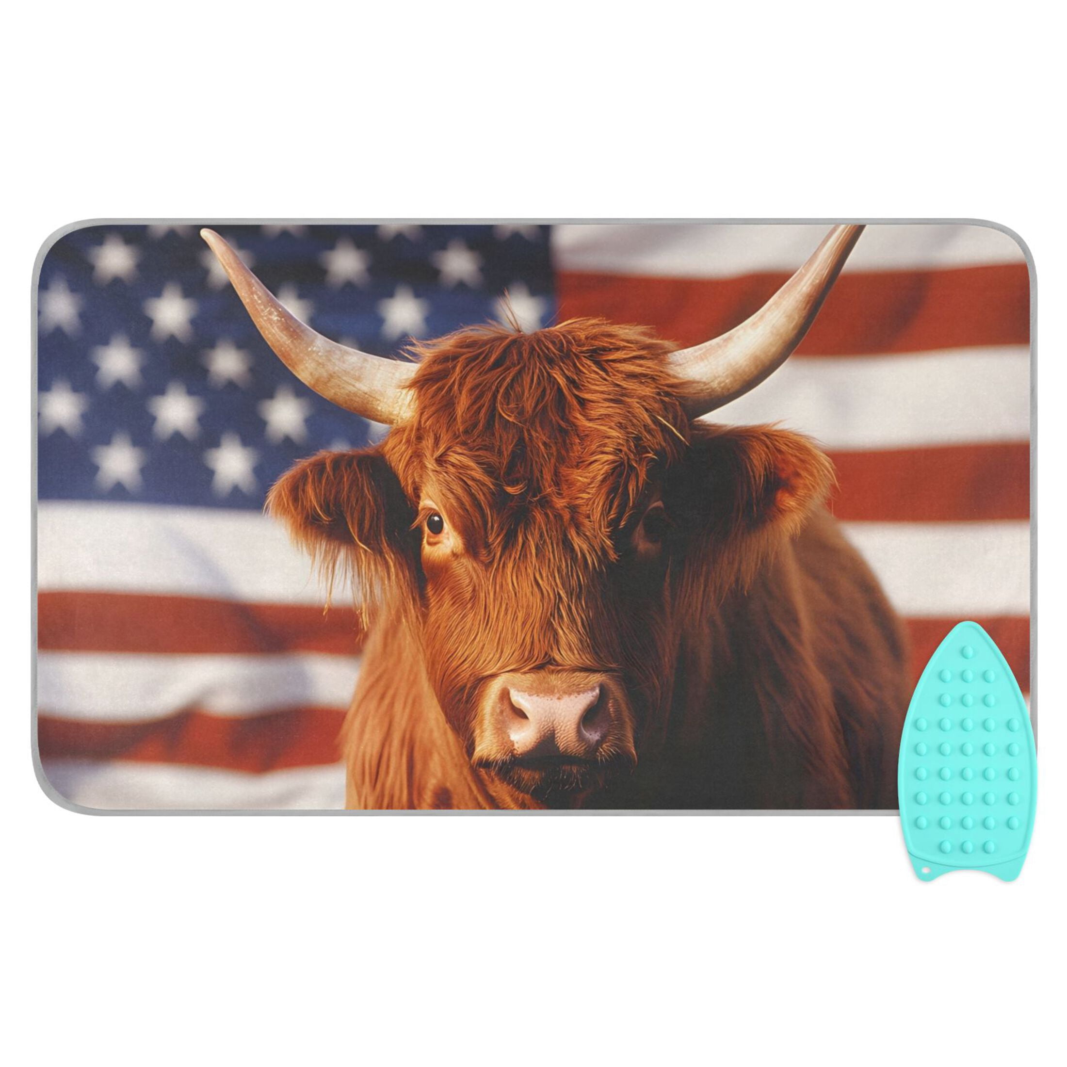 Highland Cow Flag Flowers Ironing Mat Blanket Portable Travel Ironing Pad Heat Resistant Pad 47.2" x 27.6”