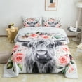 Highland Cow Flower Comforter Set Twin Size Bull Cattle Bedding Set