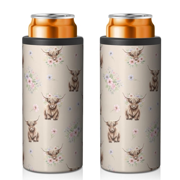 Flower Consumption Highland Cow and Flower Print 12oz Can Cooler 1 Pack, Vacuum Insulated ...