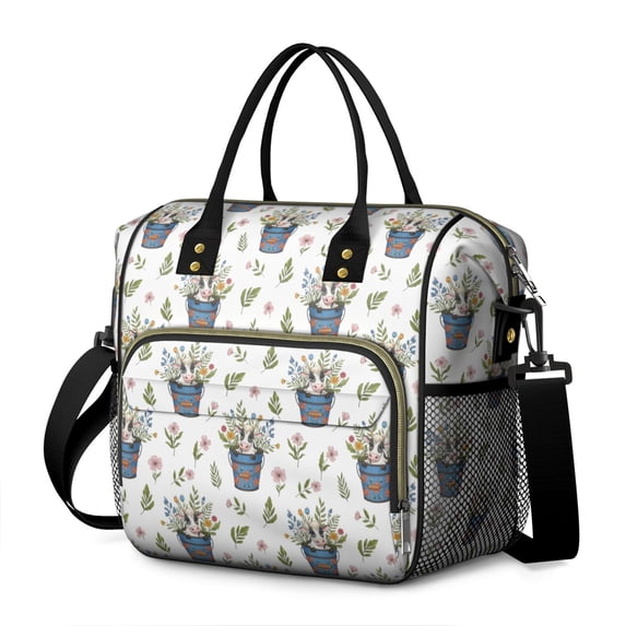 Highland Cow and Flower Print Insulated Leakproof Lunch Box for Women, Large Lunch Bag for Tween Teen Adult, Loncheras Para Mujer for Work Beach Travel Picnic Camping