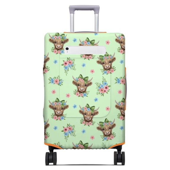 Highland Cow and Flower Print Luggage Cover,Stretch Travel Baggage ...