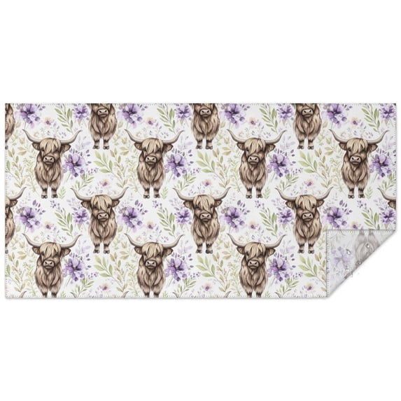 Highland Cow and Flower Print Waterproof Tablecloth, Rectangular Fabric ...