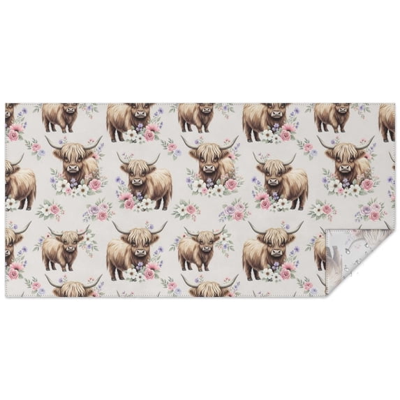 Highland Cow and Flower Print Waterproof Tablecloth, Rectangular ...