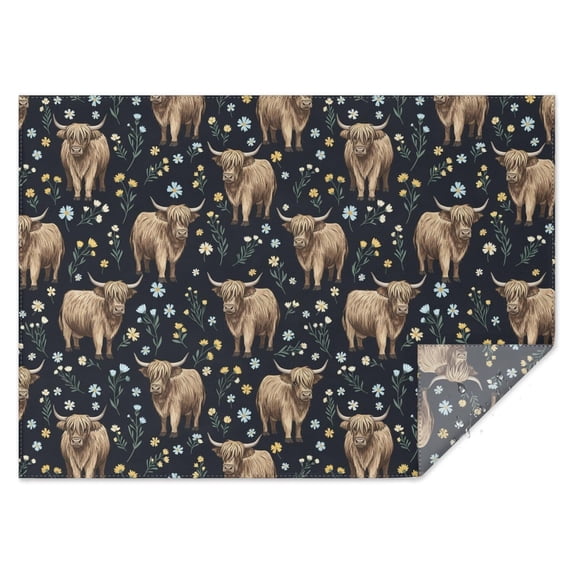 Highland Cow and Flower Print Waterproof Tablecloth, Rectangular Fabric ...