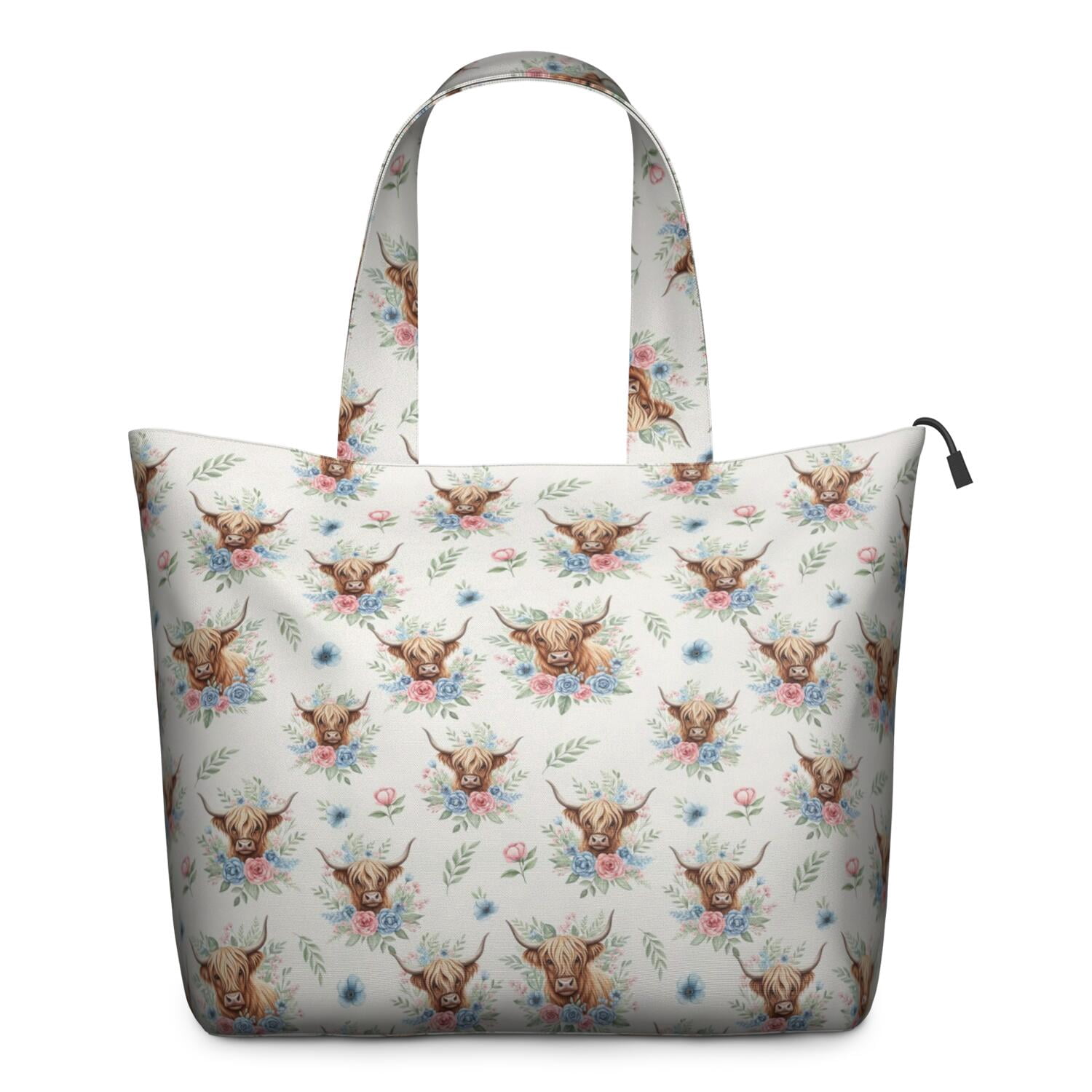 Highland Cow Flower Wreath Pattern Travel Tote Bags for Women Carry On,Large Weekender Bags for Women Travel,Multi Functional Duffle Bag for Work,Shopping,Sports