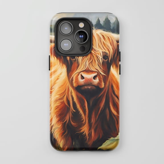 Highland Cow For All iPhone Series Tough Phone Case Painting Style Orange Brown