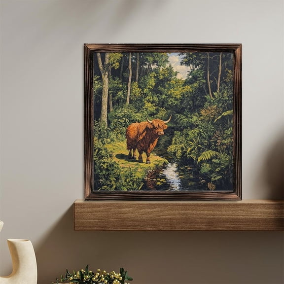 Highland Cow Forest Stream Wooden Sign Wall Plaque - Vintage Art Decoration, Wall Decoration - Ideal Gift For Home Decoration, Living Room, Bathroom, Bedroom, Garden, Dining, Bar, Cafe, Festival Pa