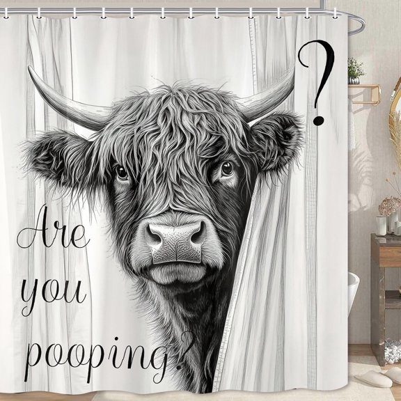 Highland Cow Funny Shower Curtain for Men Bathroom, Waterproof Polyester, 60x72 Inches