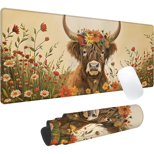 Highland Cow Gaming Mouse Pad, Office Desk Mat, AntiSlip Rubber Base