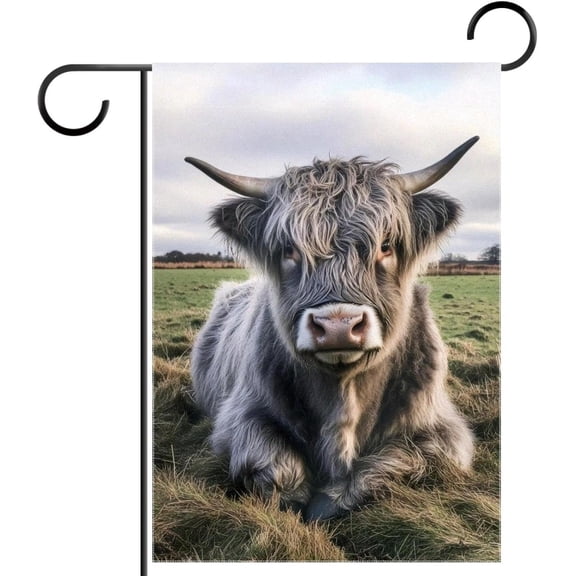 Highland Cow Garden Flag 12x18 Inch Double Sided Outdoor Yard Porch Lawn Seasonal Autumn Winter Holiday Decoration