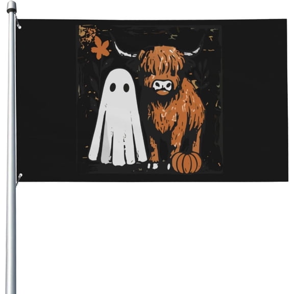 Highland Cow Ghost Spooky Flags 3x5 Outdoor Popular Flag Wall Decor for Boys Room 3x5 Ft